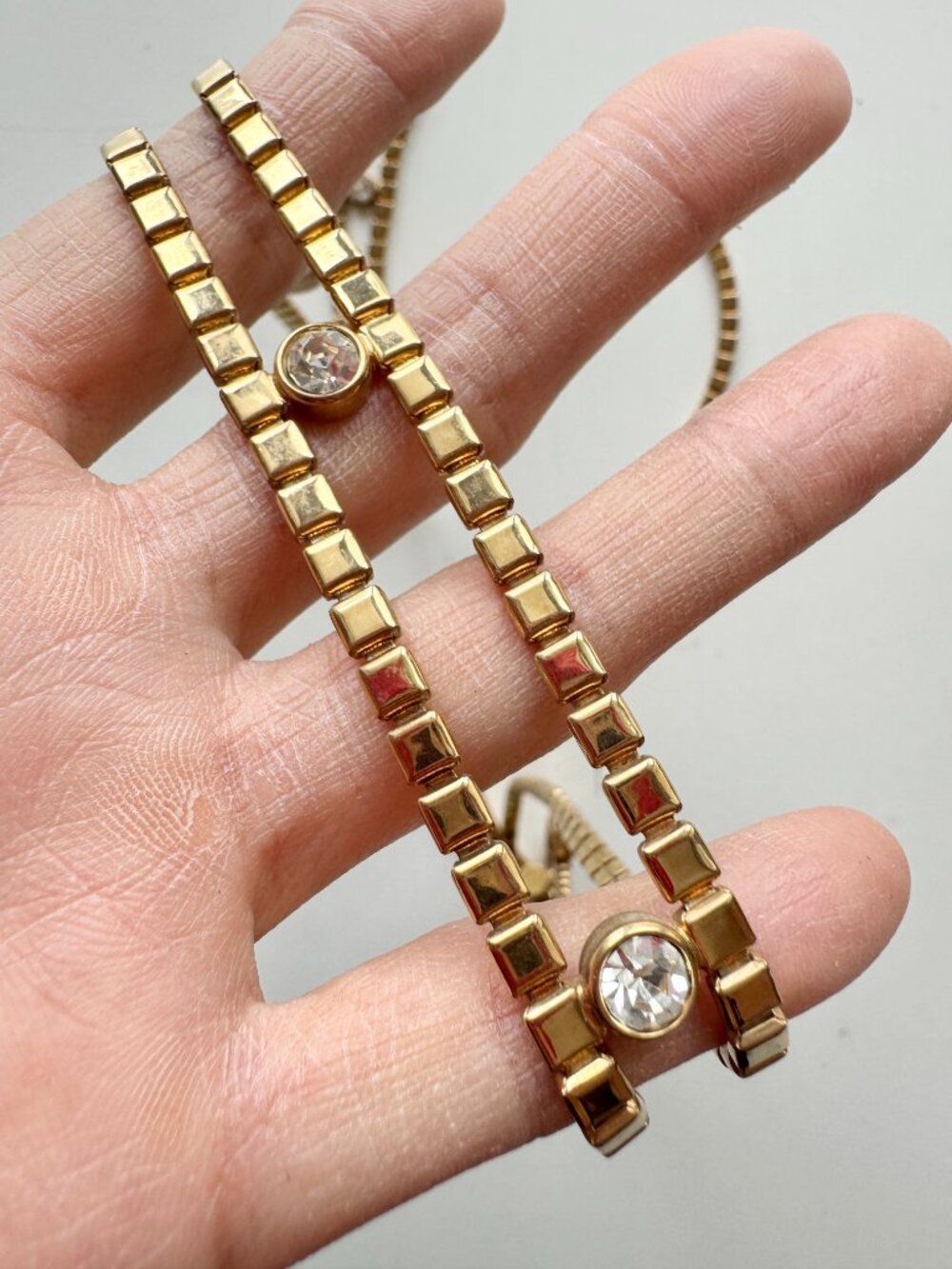 Vintage Gold Tone Block Chain Crystal Link Belt, One Size - Picture 3 of 8
